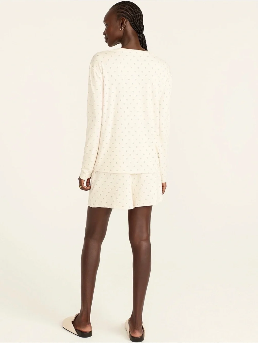 J. Crew Ivory Eco dreamiest henley short set in tiny diamonds #459